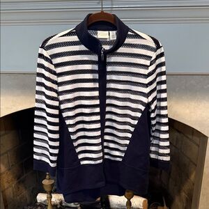Chico's Navy and White Striped Zip-Up Jacket Size Small